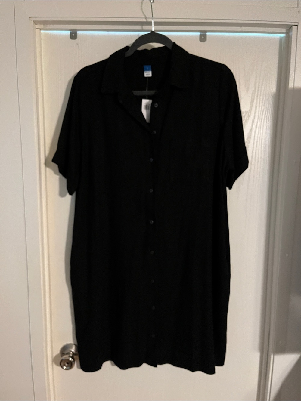 Old Navy Black Short-Sleeve Button-Up Shirt Dress Large NWT